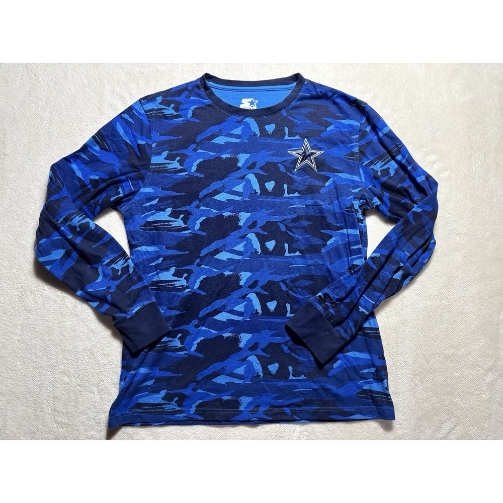 Dallas Cowboys Camo Blue Print Star Patch Long Sleeve Shirt Size Medium